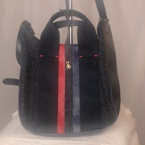 ELLEN DEGENERES wool felt and leather red and black crossbody Bag Love.